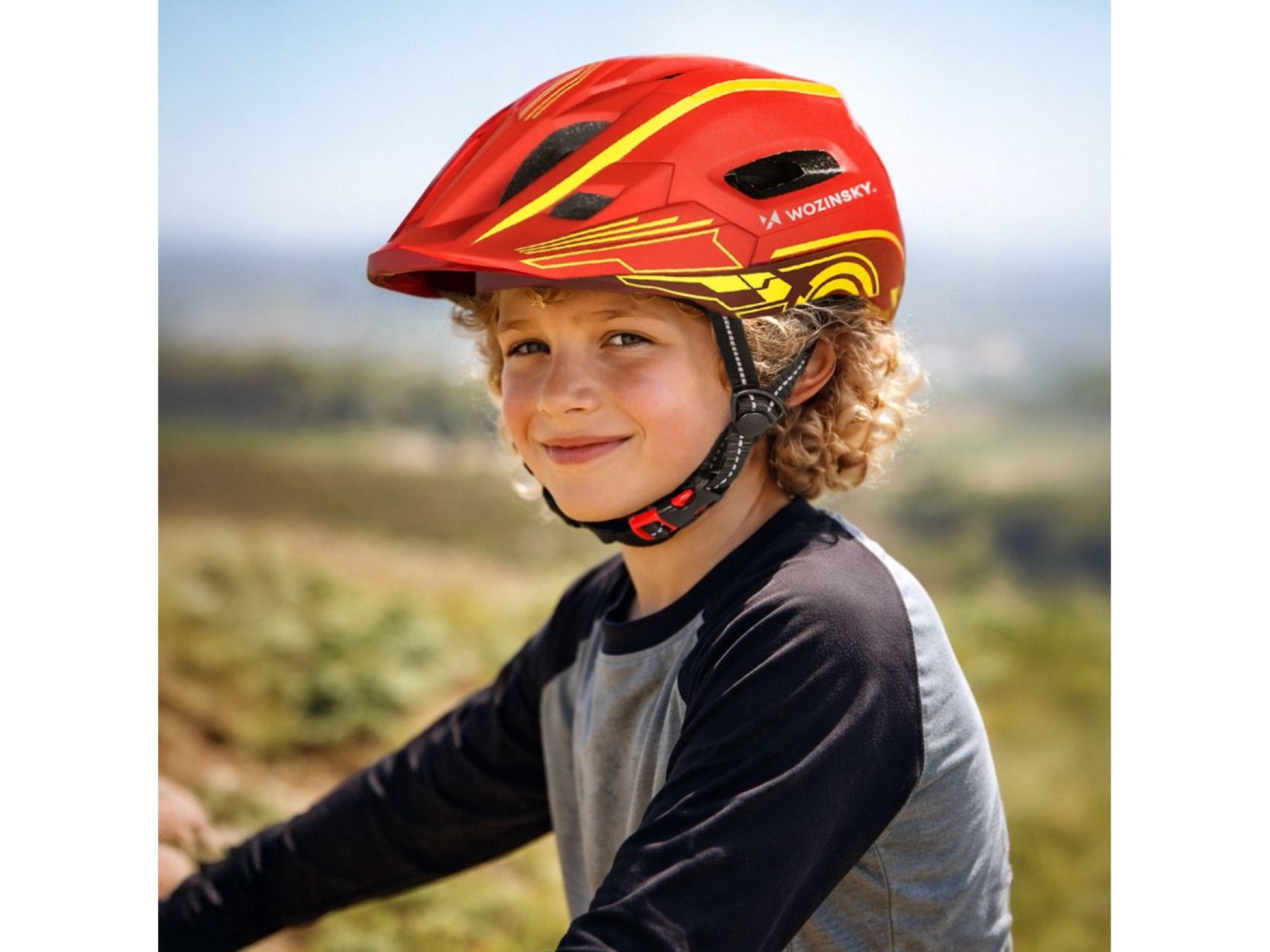 Wozinsky Kids' Full Face Bike Helmet with USB Rear Light S - Red and Yellow