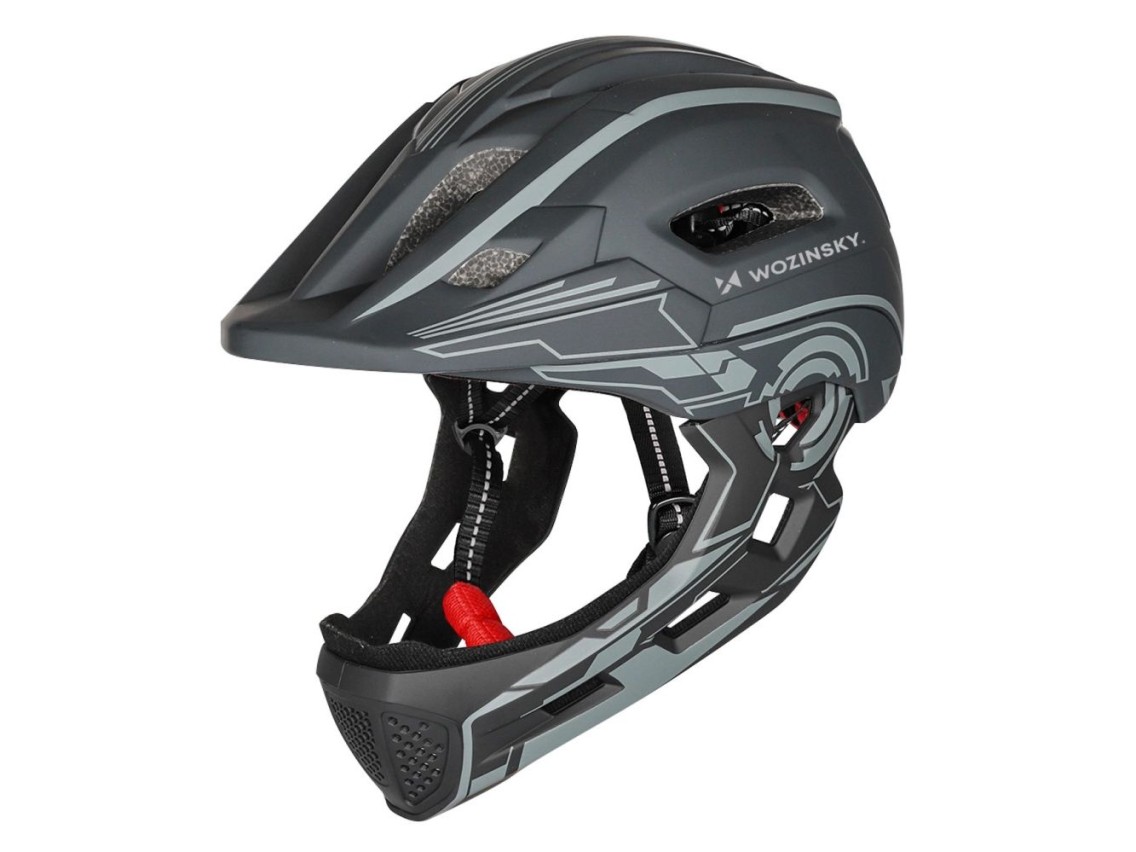 Capacete integral infantil Wozinsky para ciclismo com luz traseira USB - Tamanho P - Cinza