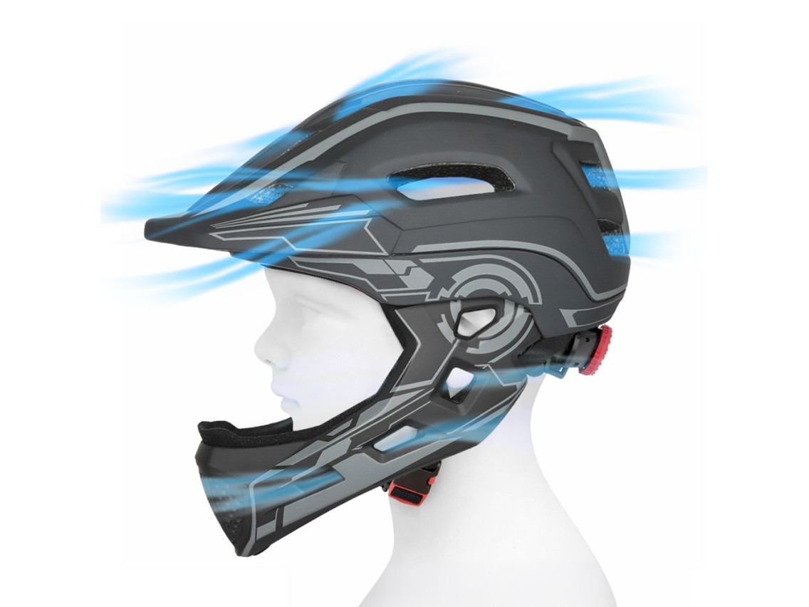 Capacete integral infantil Wozinsky para ciclismo com luz traseira USB - Tamanho P - Cinza