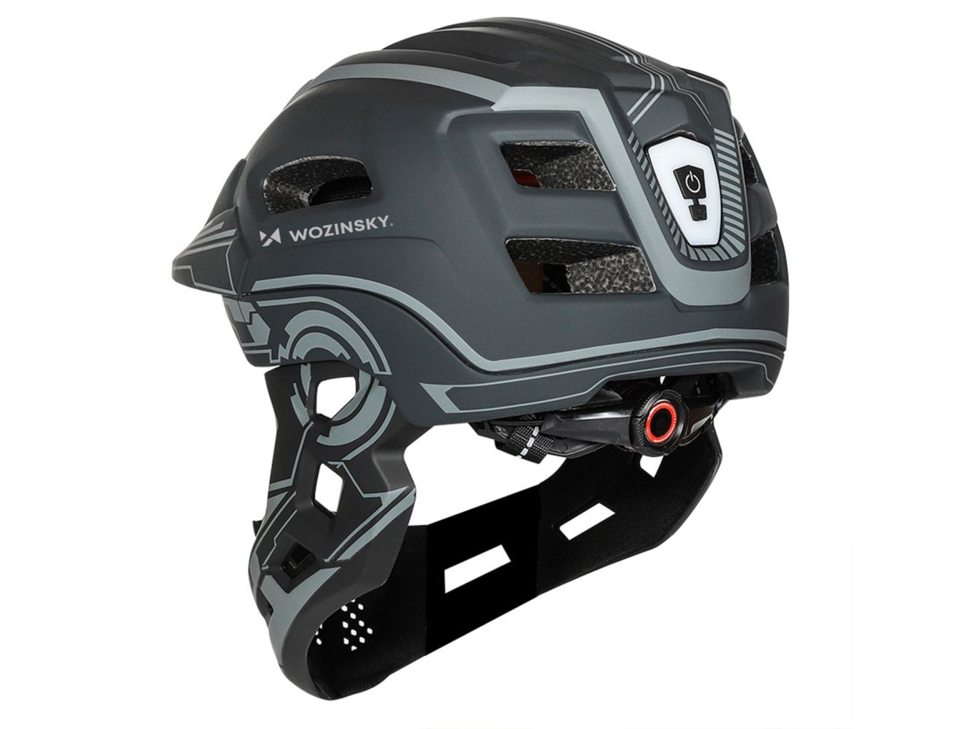 Capacete integral infantil Wozinsky para ciclismo com luz traseira USB - Tamanho P - Cinza