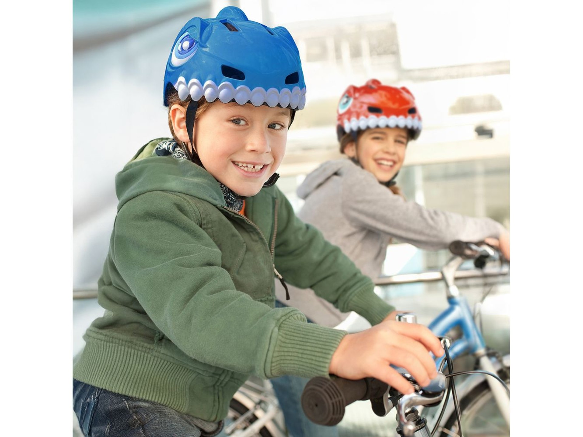 Capacete de ciclismo infantil Wozinsky com estampa de dinossauro - Tamanho P - Azul