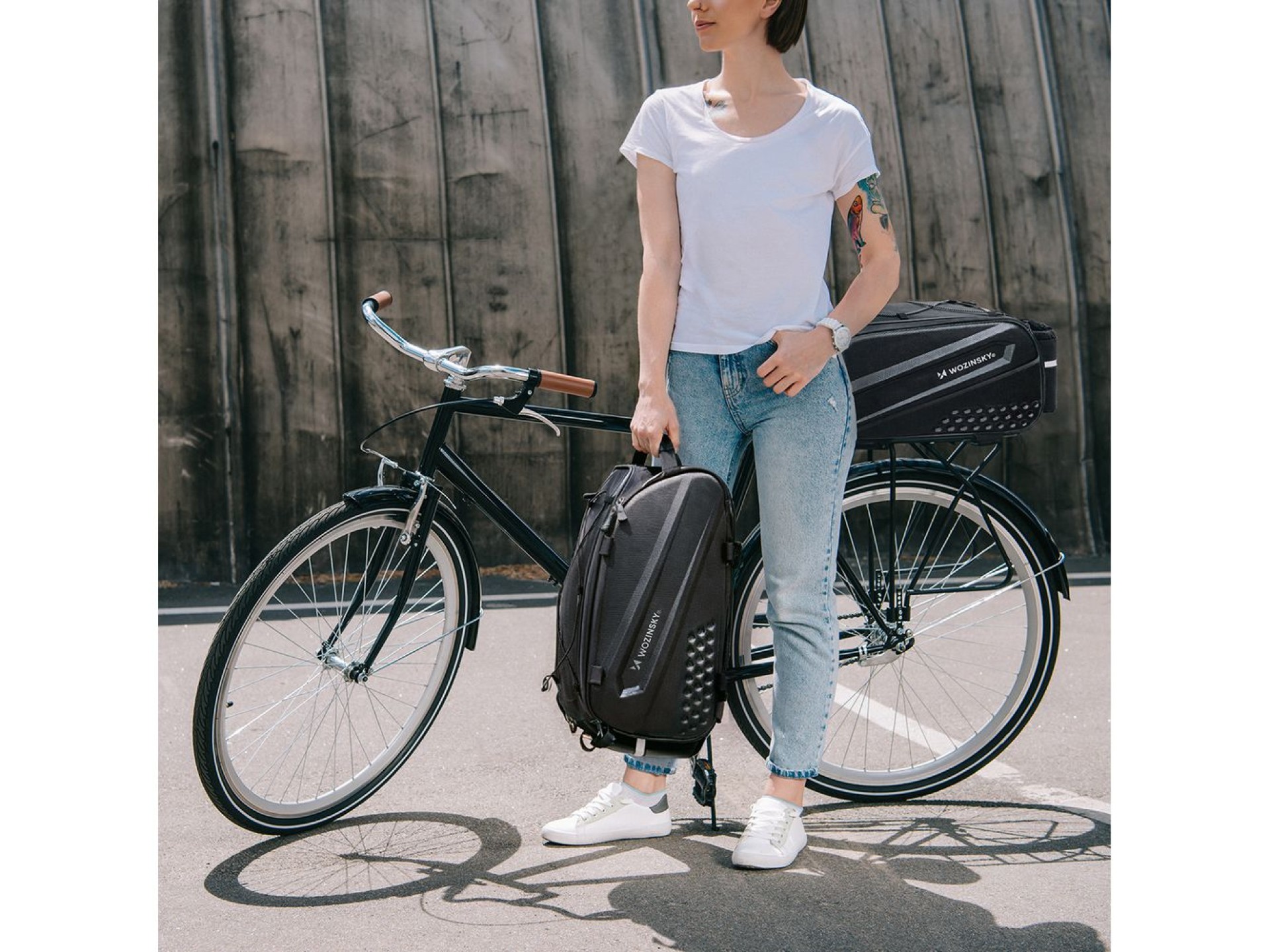 Wozinsky Bike Trunk Bag with Long Strap and Expandable Side Pockets - Black