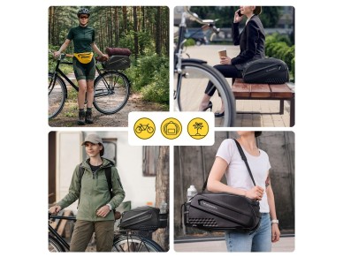 Bolsa para portaequipajes de bicicleta Wozinsky con correa larga y bolsillos laterales expandibles - Bolsa para portaequipajes de bicicleta Wozinsky con correa larga y bolsillos laterales expandibles -
