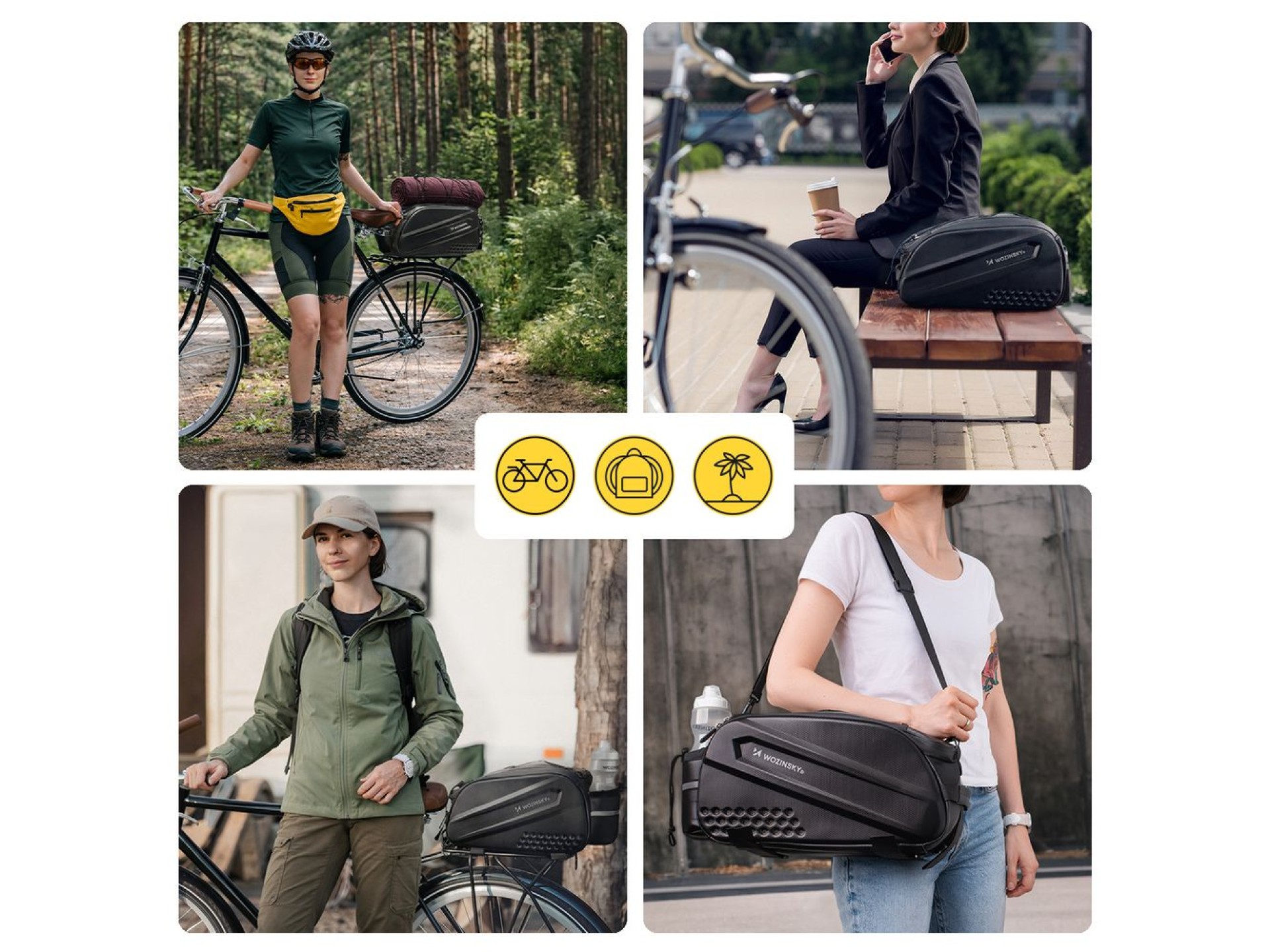 Wozinsky Bike Trunk Bag with Long Strap and Expandable Side Pockets - Black