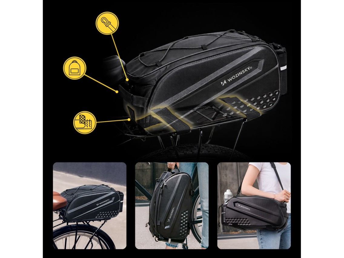 Wozinsky Bike Trunk Bag with Long Strap and Expandable Side Pockets - Black