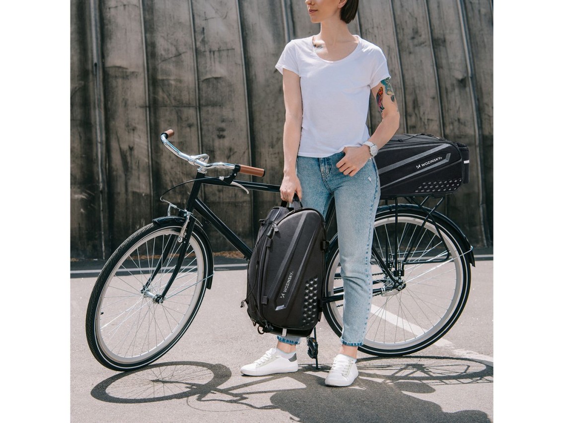 Wozinsky Bike Trunk Bag with Long Strap and Expandable Side Pockets - Black