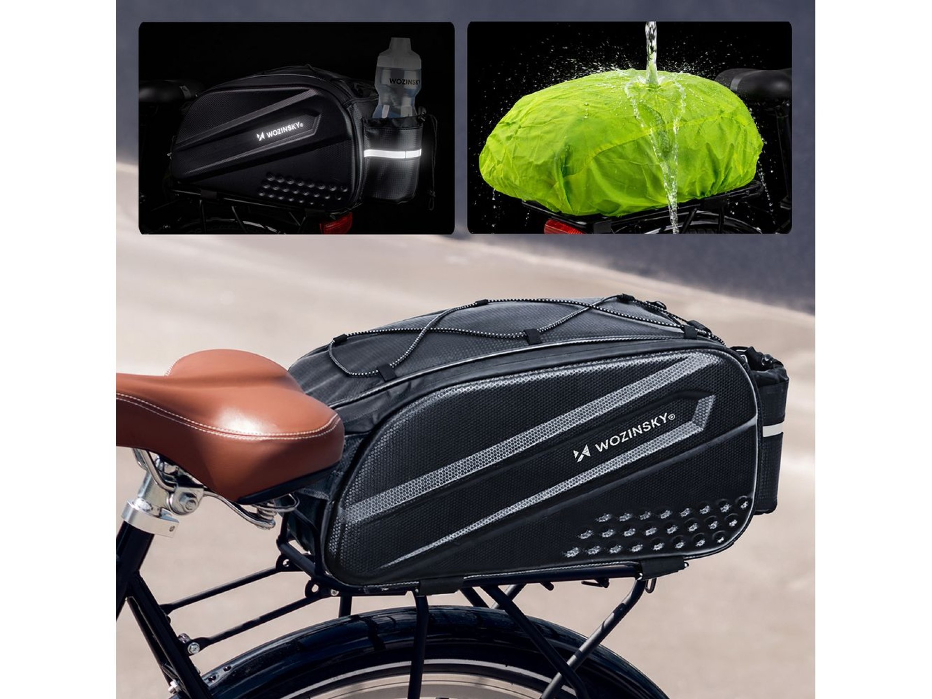 Wozinsky Bike Trunk Bag with Long Strap and Expandable Side Pockets - Black
