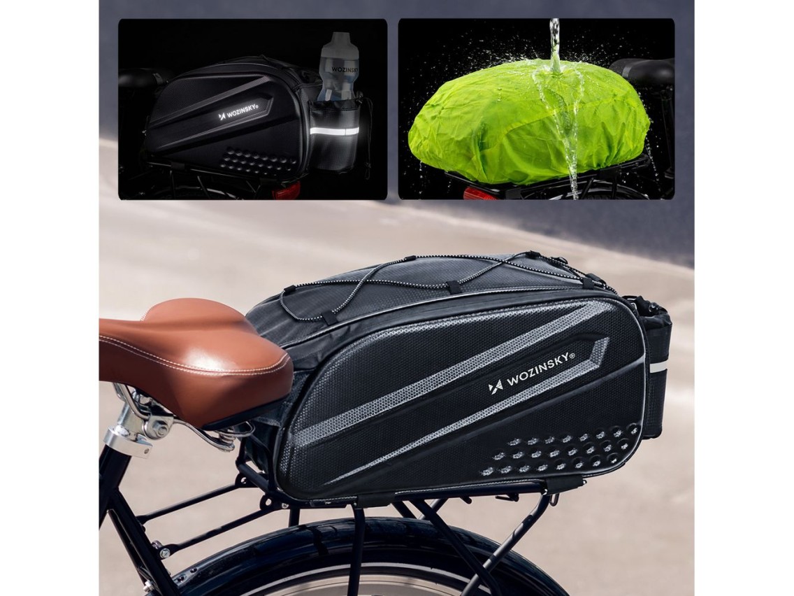 Wozinsky Bike Trunk Bag with Long Strap and Expandable Side Pockets - Black
