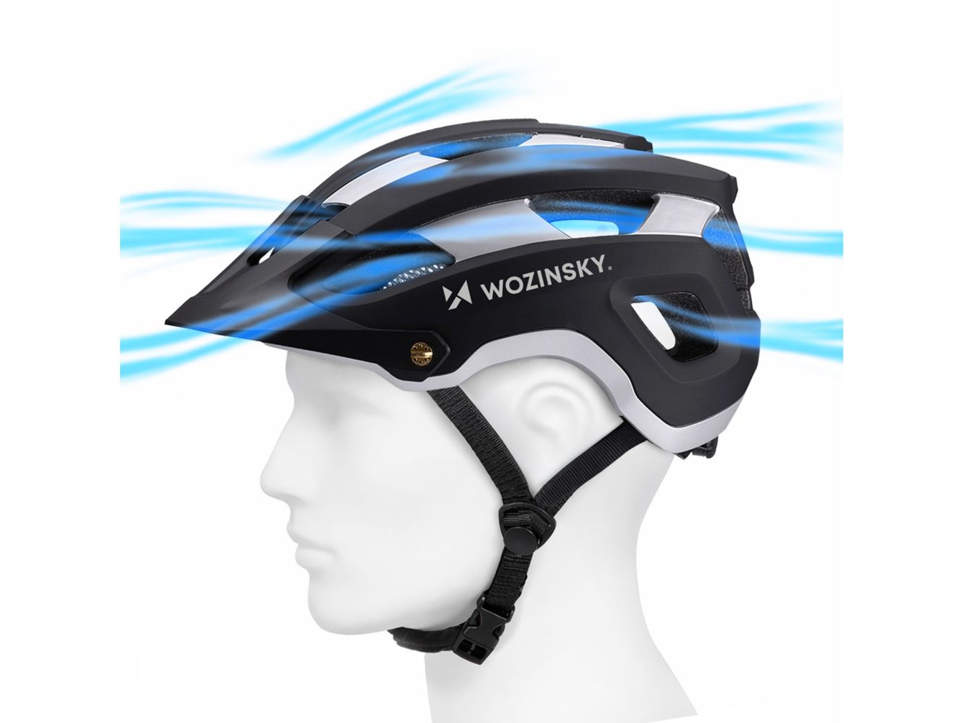 Wozinsky MTB bicycle helmet with removable visor, lightweight L - black and silver