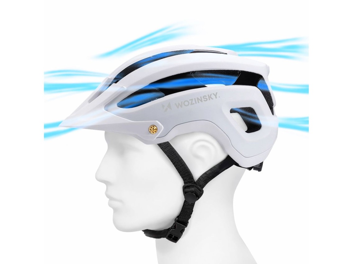Capacete de ciclismo Wozinsky MTB com viseira removível, leve, tamanho G - preto e branco