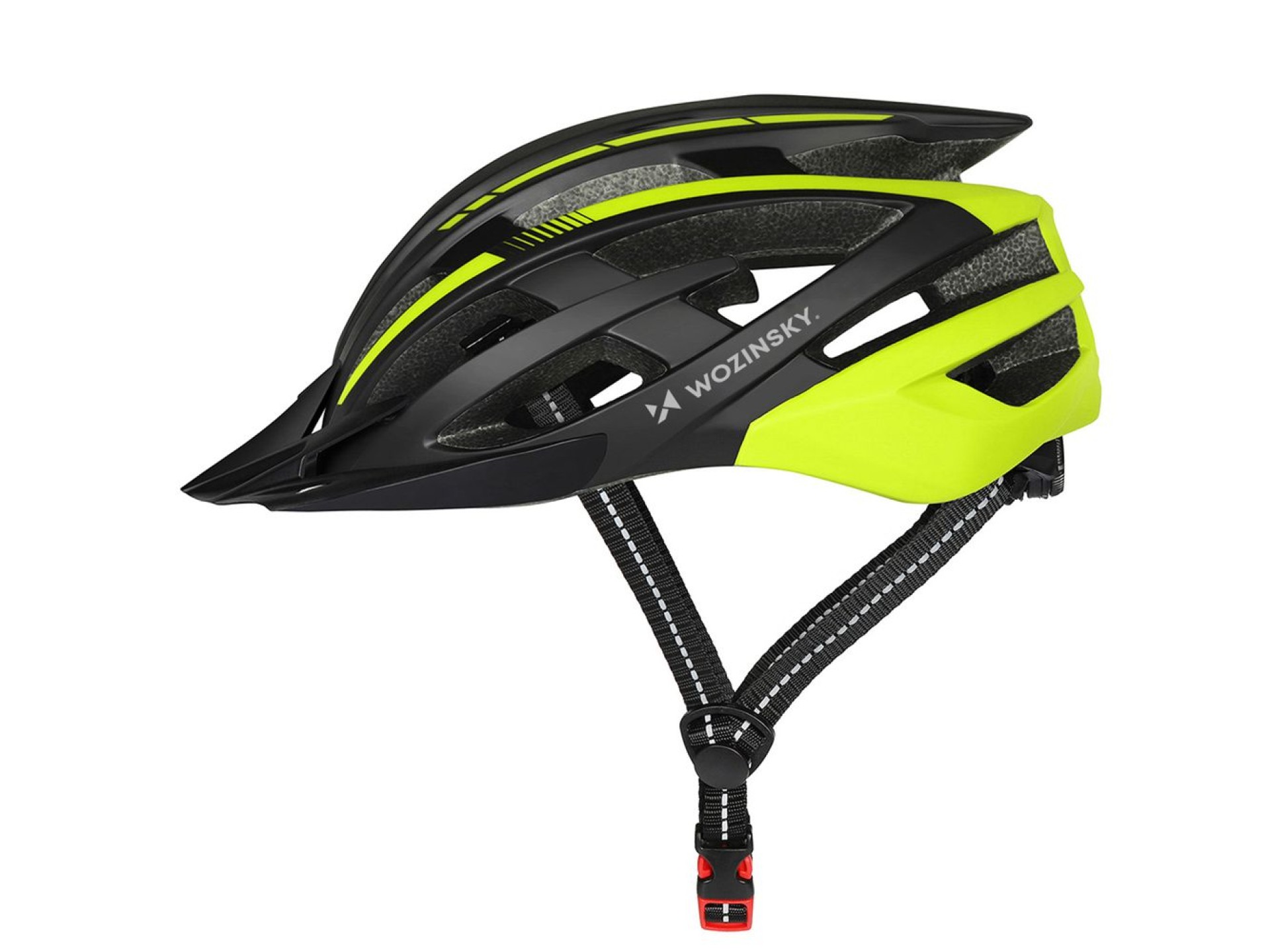 Capacete de ciclismo MTB Wozinsky com viseira removível e luz traseira USB, tamanho M - Preto e amar
