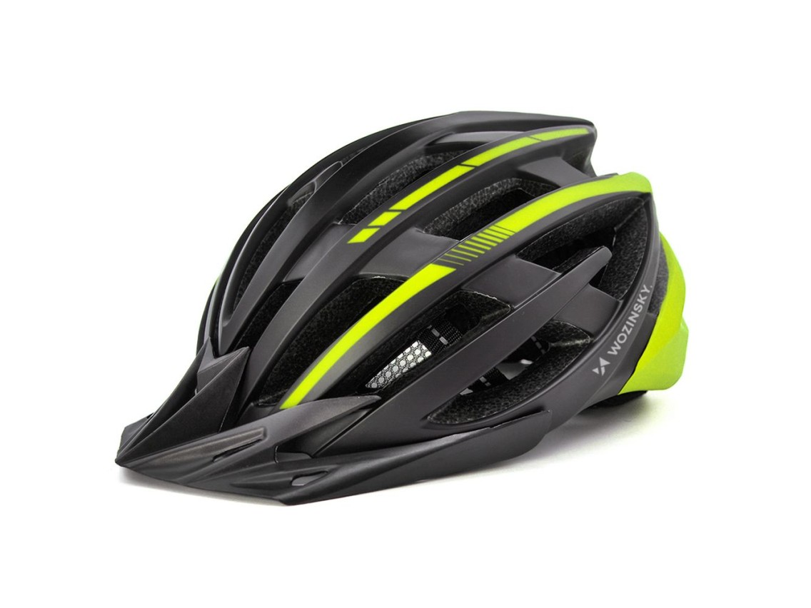 Capacete de ciclismo MTB Wozinsky com viseira removível e luz traseira USB, tamanho M - Preto e amar