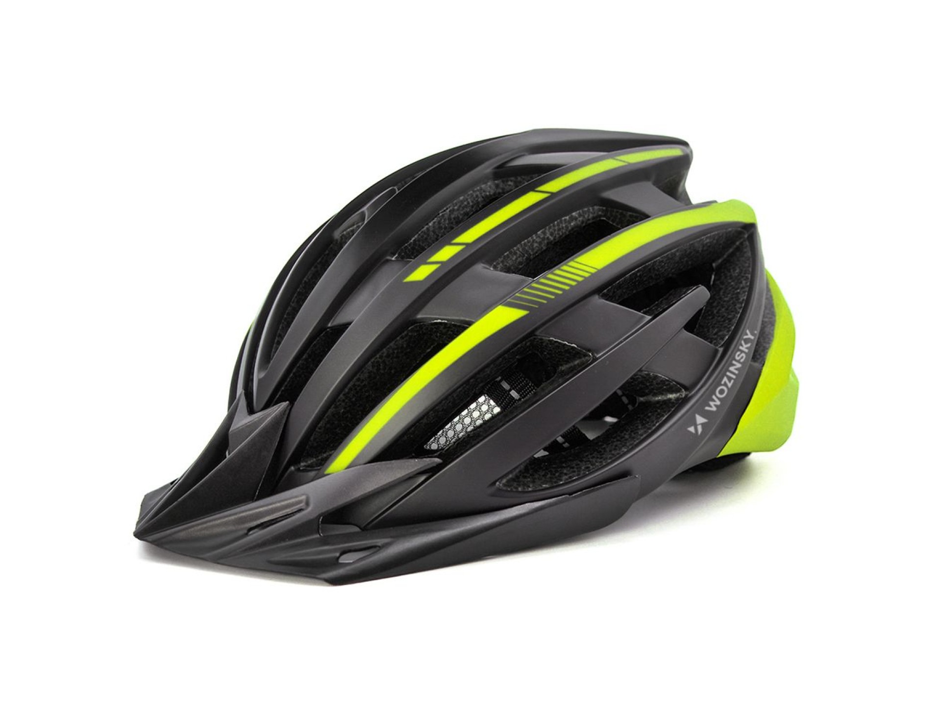 Capacete de ciclismo MTB Wozinsky com viseira removível e luz traseira USB, tamanho M - Preto e amar