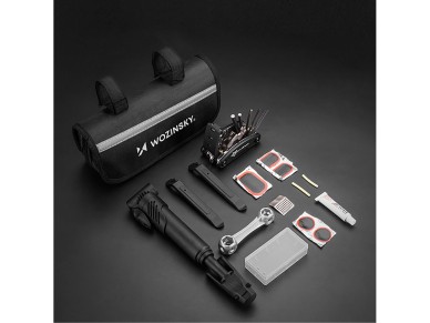 Wozinsky WMZ-01N tool kit, 16-in-1 bicycle multitool, pump, wrenches, inner tube kit - black Wozinsky WMZ-01N tool kit, 16-in-1 bicycle multitool, pump, wrenches, inner tube kit - black