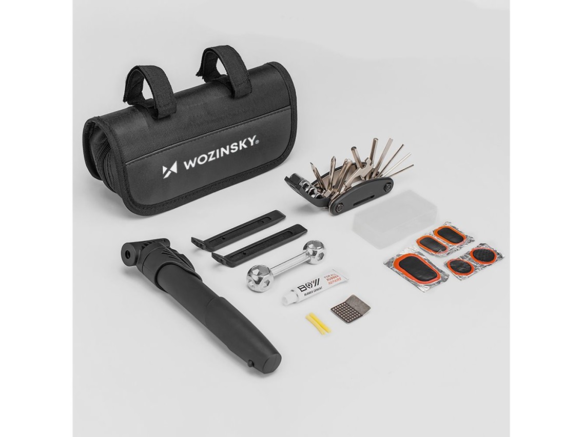 Kit de herramientas Wozinsky WMZ-01N, multiherramienta para bicicleta 16 en 1, bomba, llaves, kit de