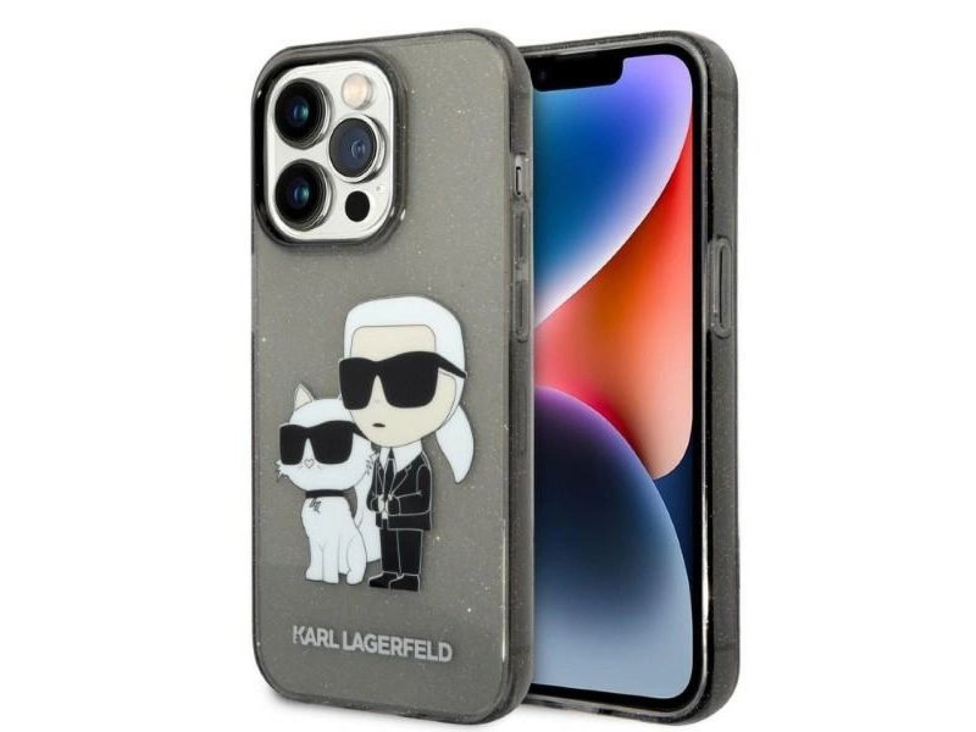 Funda Karl&Choupette con purpurina de Karl Lagerfeld para iPhone 14 Pro - negra
