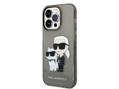Capa Karl Lagerfeld Glitter Karl&Choupette para iPhone 14 Pro - preta