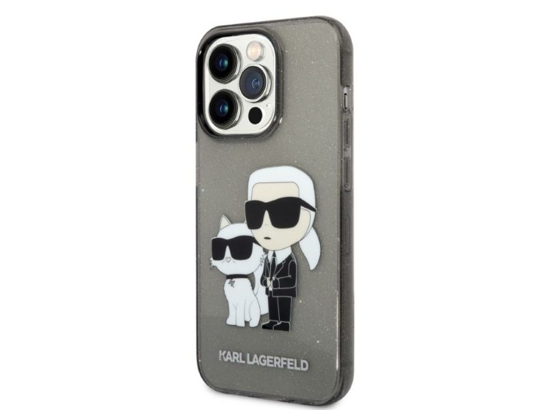 Funda Karl&Choupette con purpurina de Karl Lagerfeld para iPhone 14 Pro - negra