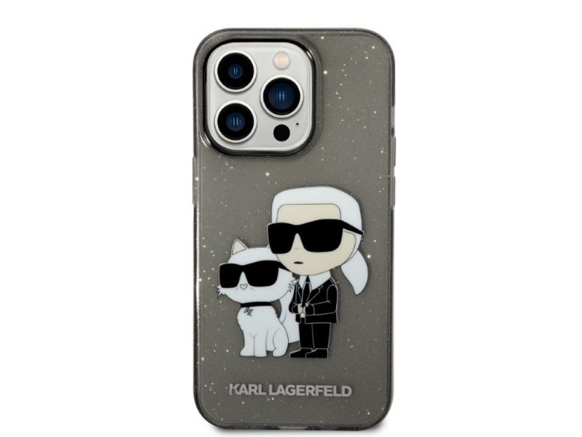 Funda Karl&Choupette con purpurina de Karl Lagerfeld para iPhone 14 Pro - negra