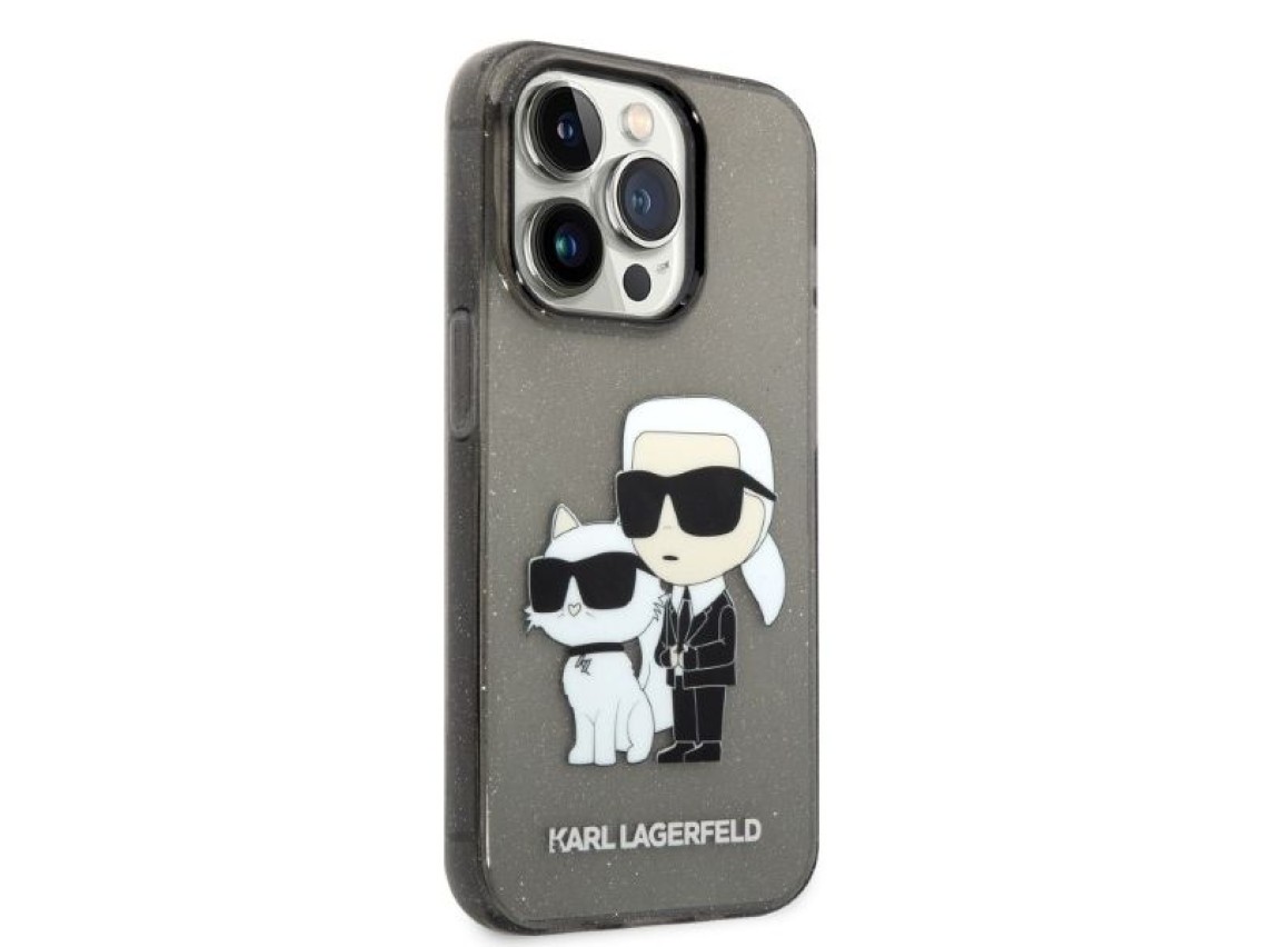 Funda Karl&Choupette con purpurina de Karl Lagerfeld para iPhone 14 Pro - negra