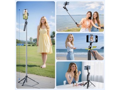 Bast�o de selfie Wozinsky WC1Y70S com trip� telesc�pico de 1,7 m e suporte para celular - preto