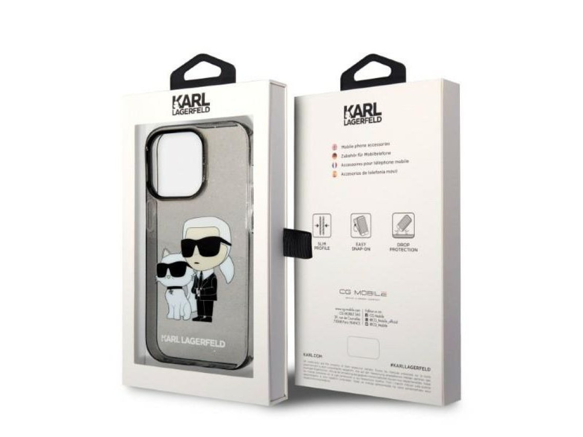 Karl Lagerfeld Glitter Karl&Choupette case for iPhone 14 Pro Max - black