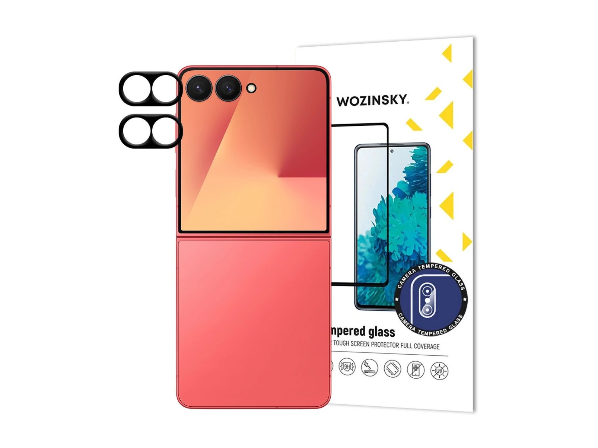 Lentes de vidro Wozinsky pretas para câmera completa do Samsung Galaxy Z Flip 7, conjunto com 2 unid