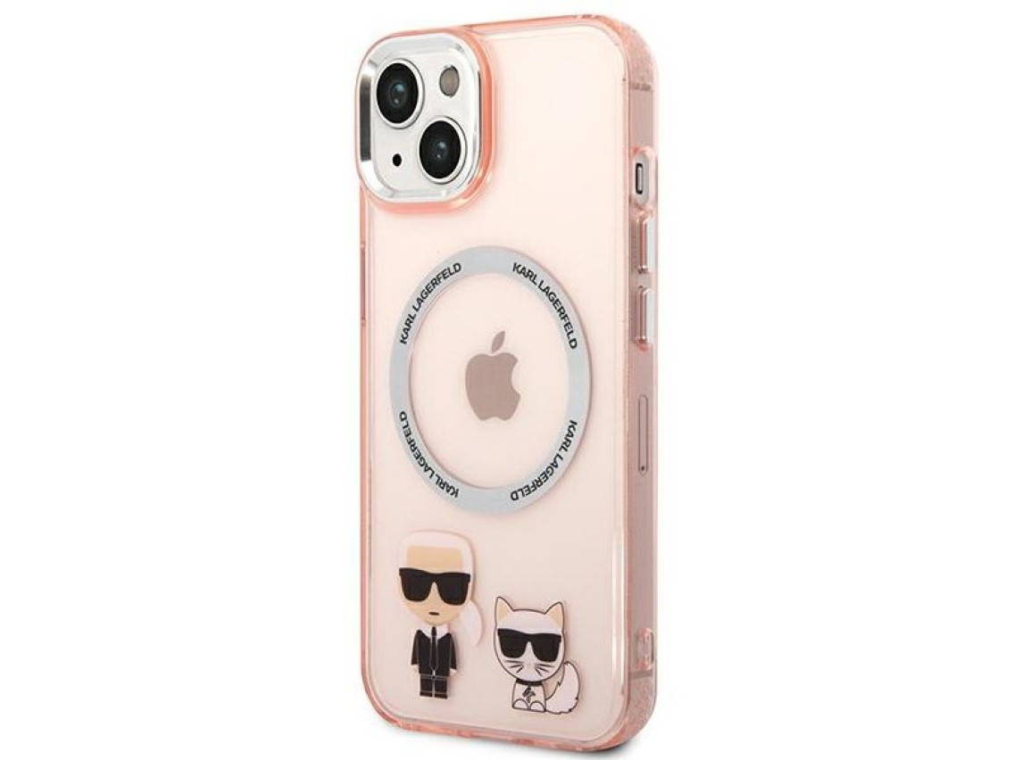 Capa rígida rosa Karl Lagerfeld KLHMP14MHKCP para iPhone 14 Plus 6.7 / Magsafe de alumínio rosa Karl