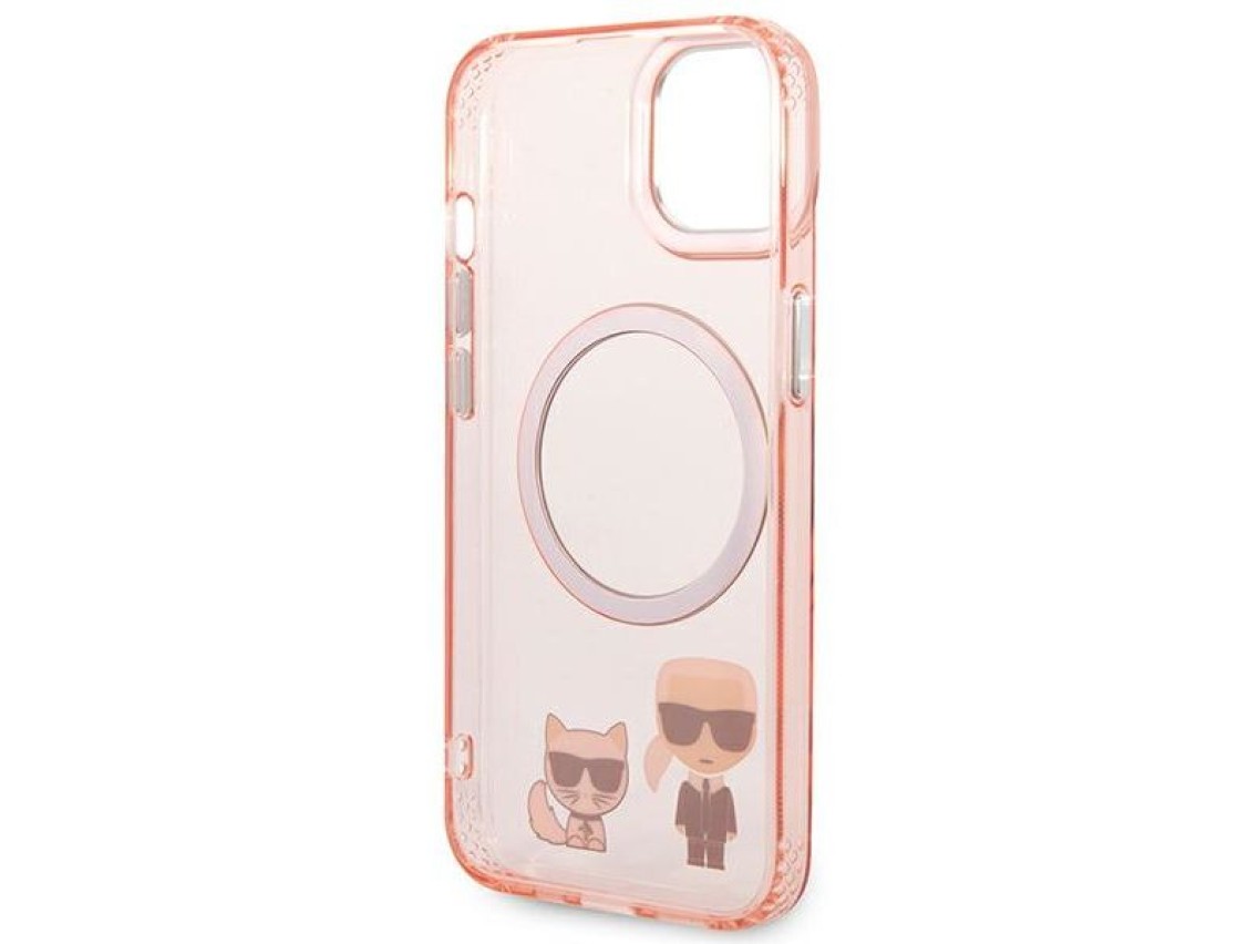 Capa rígida rosa Karl Lagerfeld KLHMP14MHKCP para iPhone 14 Plus 6.7 / Magsafe de alumínio rosa Karl
