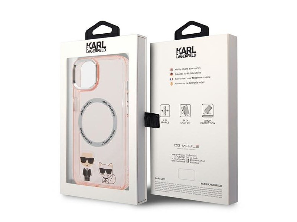 Capa rígida rosa Karl Lagerfeld KLHMP14MHKCP para iPhone 14 Plus 6.7 / Magsafe de alumínio rosa Karl