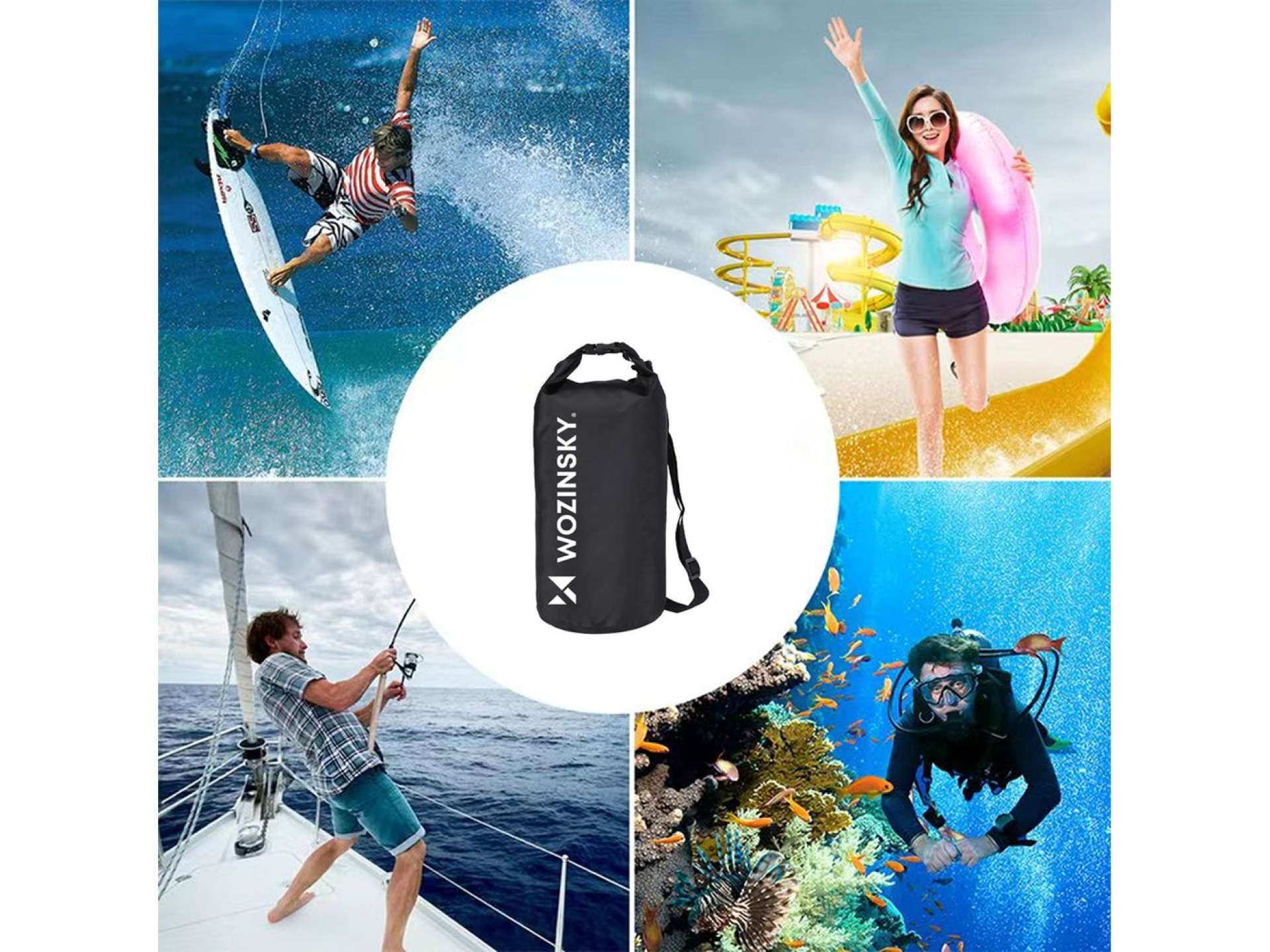 Bolsa impermeable Wozinsky WWK-20 para SUP y kayak de 20 litros - negra