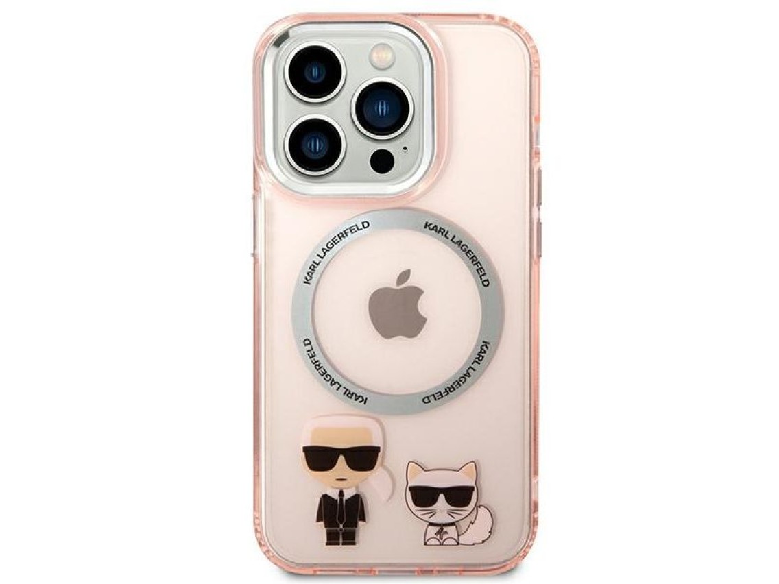Capa rígida Karl Lagerfeld KLHMP14LHKCP para iPhone 14 Pro de 6,1" rosa/rosa Karl & Choupette Magsaf