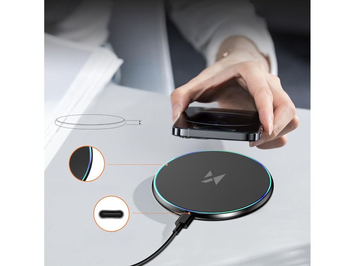 Wozinsky WLI-01Y 15W Qi Inductive Charger with USB-C Cable - Black