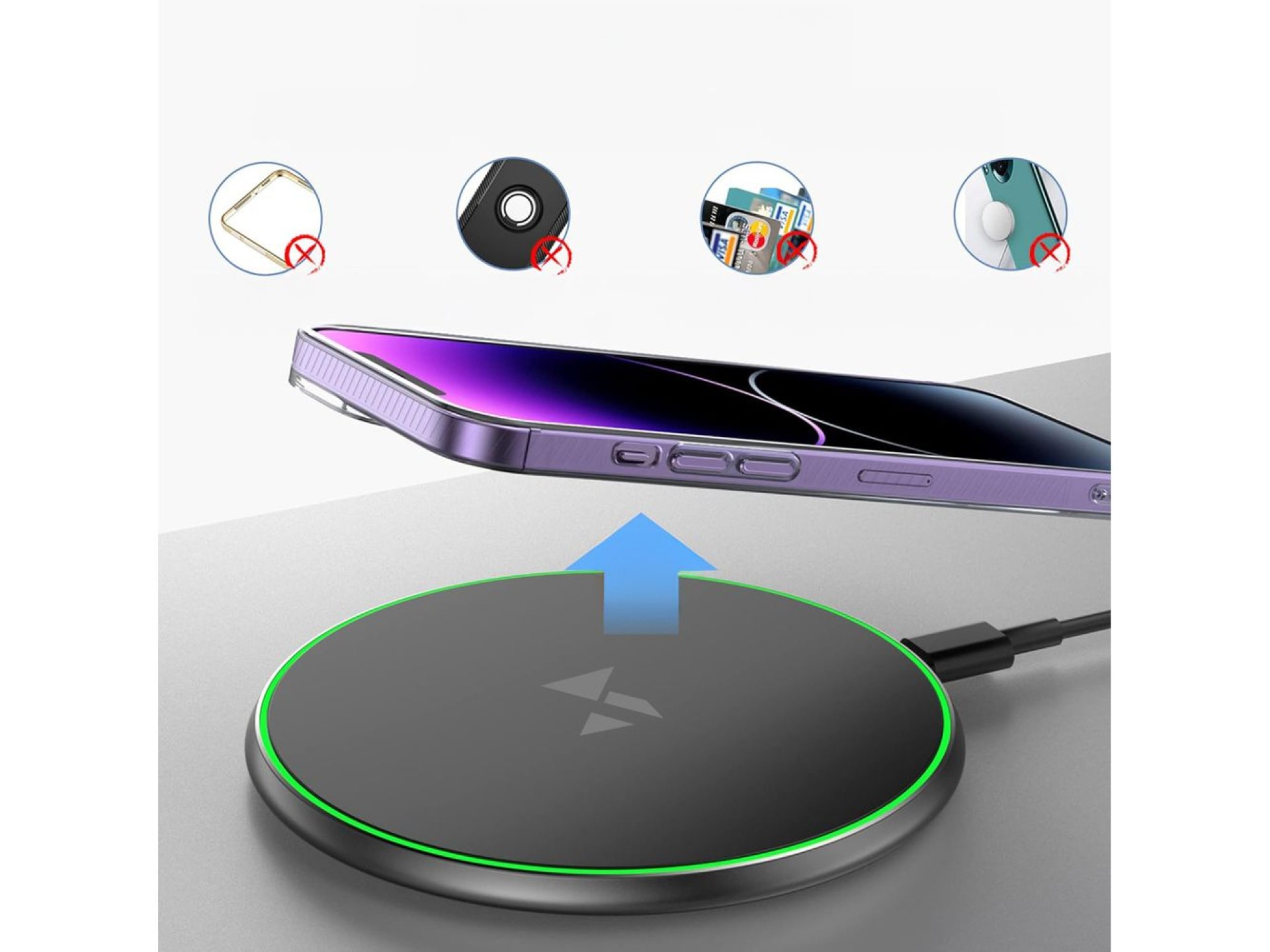 Wozinsky WLI-01Y 15W Qi Inductive Charger with USB-C Cable - Black