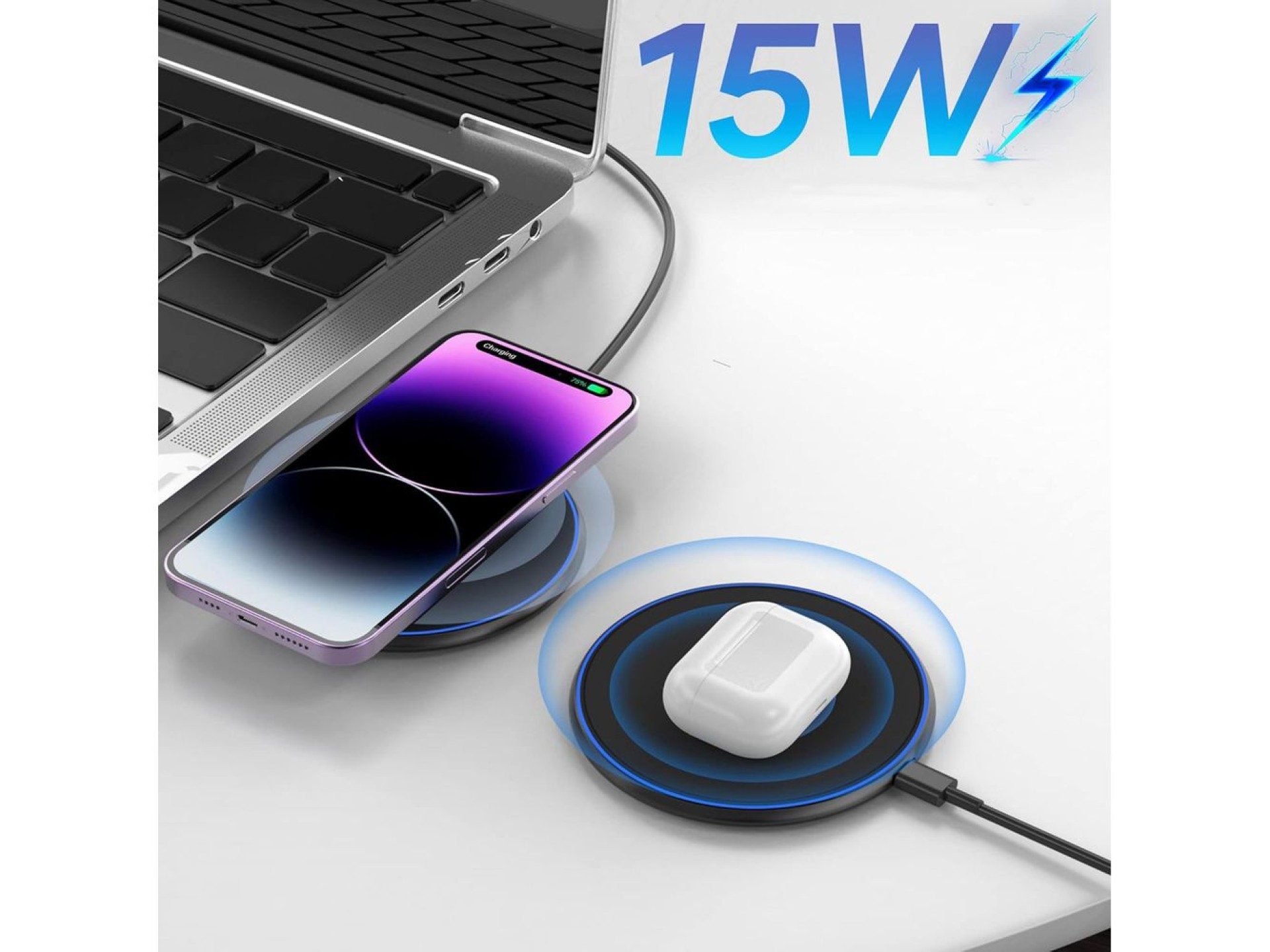 Wozinsky WLI-01Y 15W Qi Inductive Charger with USB-C Cable - Black