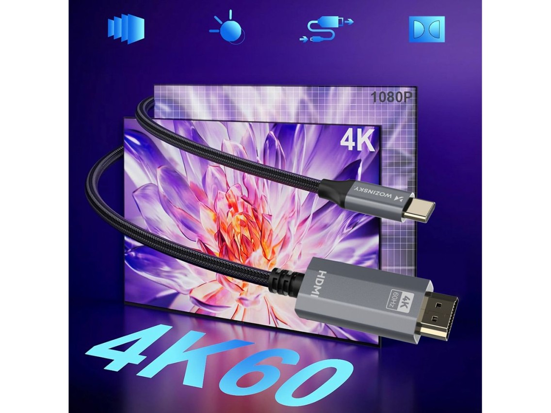 Cabo Wozinsky WCCH-01 USB-C para HDMI 4K 60Hz de 1,8 m - Preto