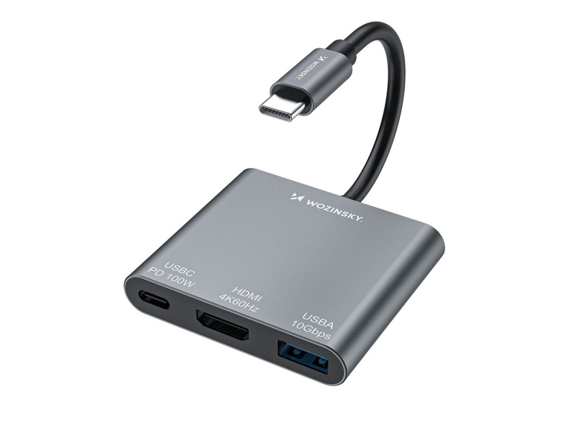 Hub Wozinsky WHCH-01 USB-C PD 100W HDMI 4K@30Hz USB-A 10Gbps - gray
