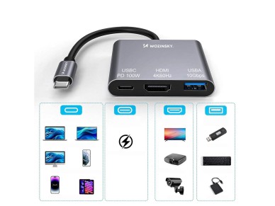 Hub Wozinsky WHCH-01 USB-C PD 100W HDMI 4K@30Hz USB-A 10Gbps - gray