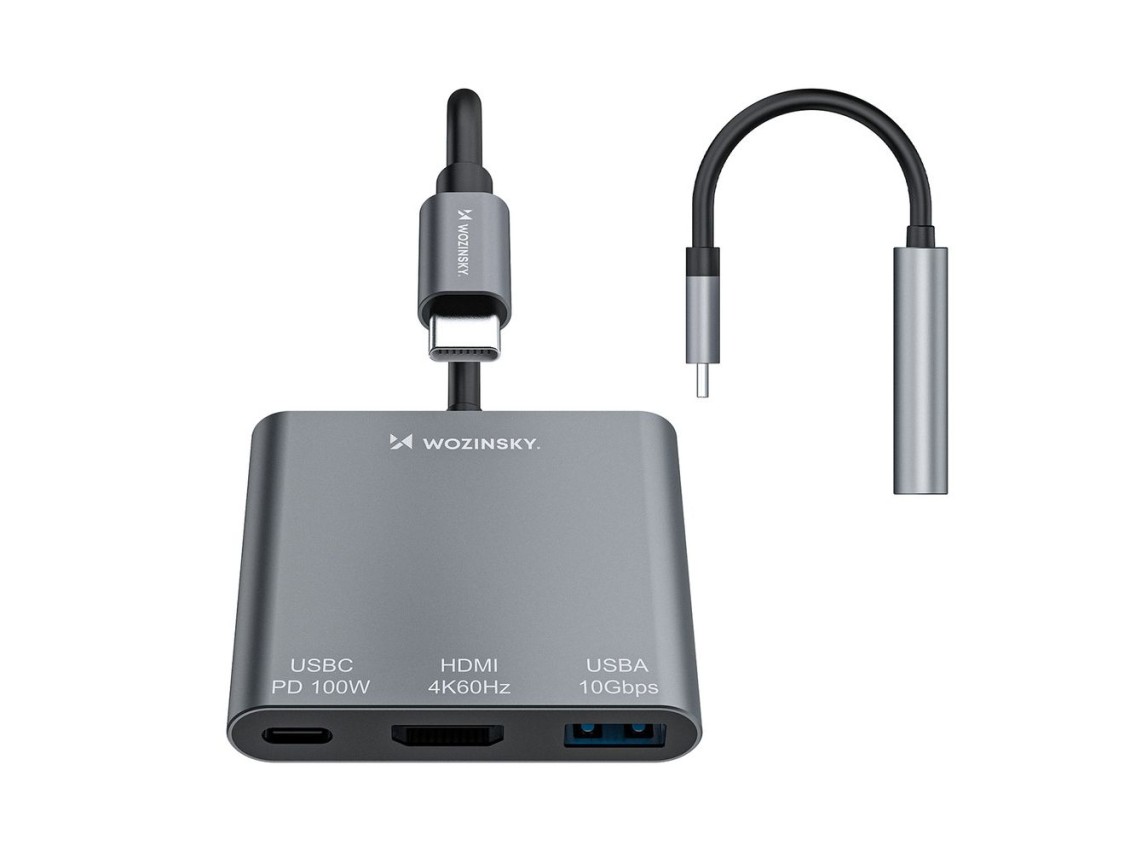 Hub Wozinsky WHCH-01 USB-C PD 100W HDMI 4K@30Hz USB-A 10Gbps - gray