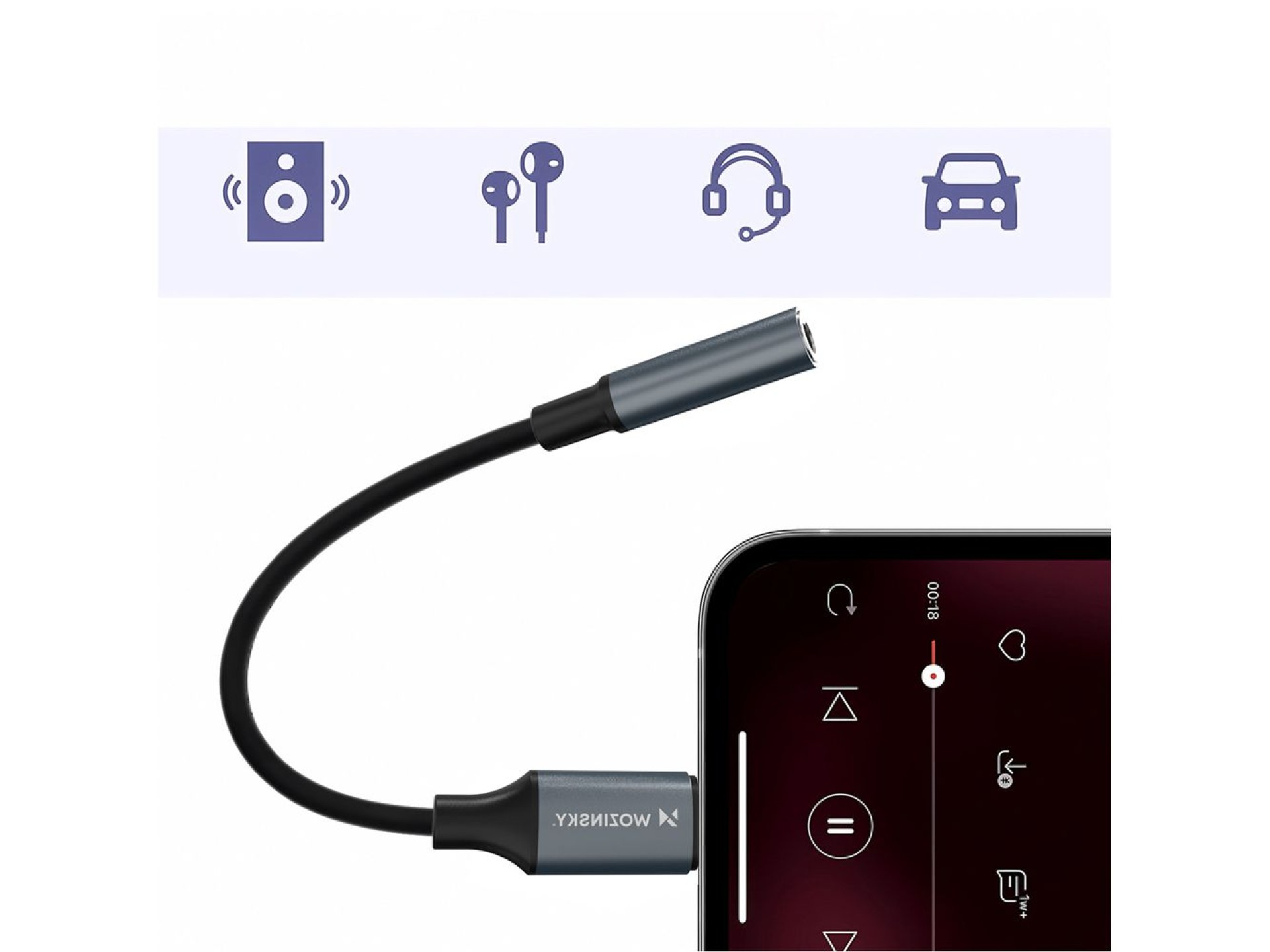 Adaptador Lightning Wozinsky WALJ-01 - miniconector de 3,5 mm - negro