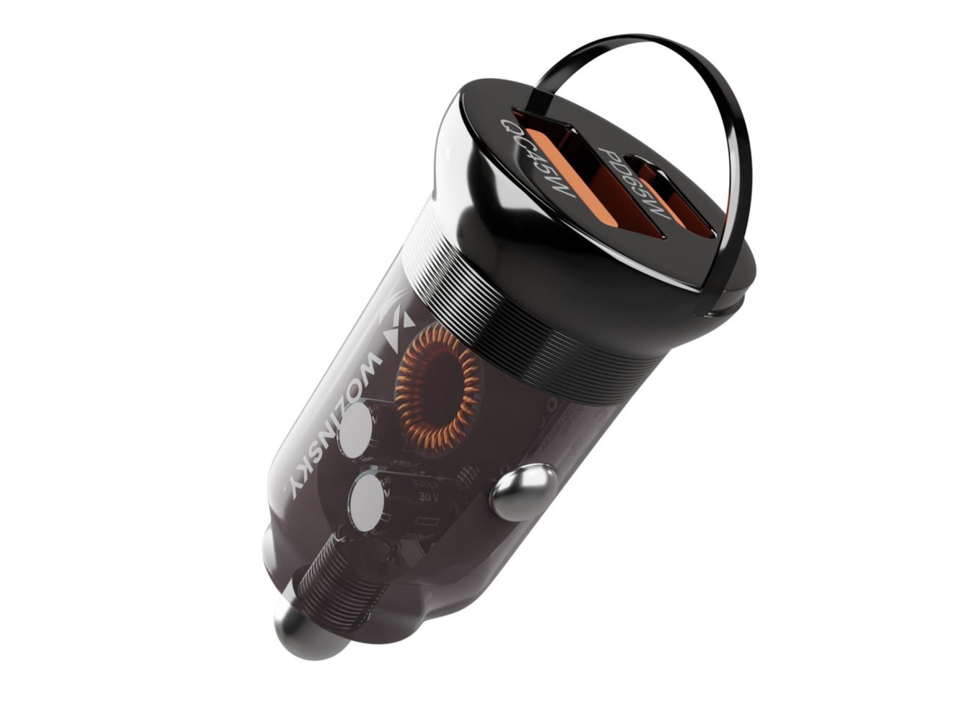 Wozinsky 65W Car Charger USB-C PD 65W / USB-A 45W QC 3.0 - Black