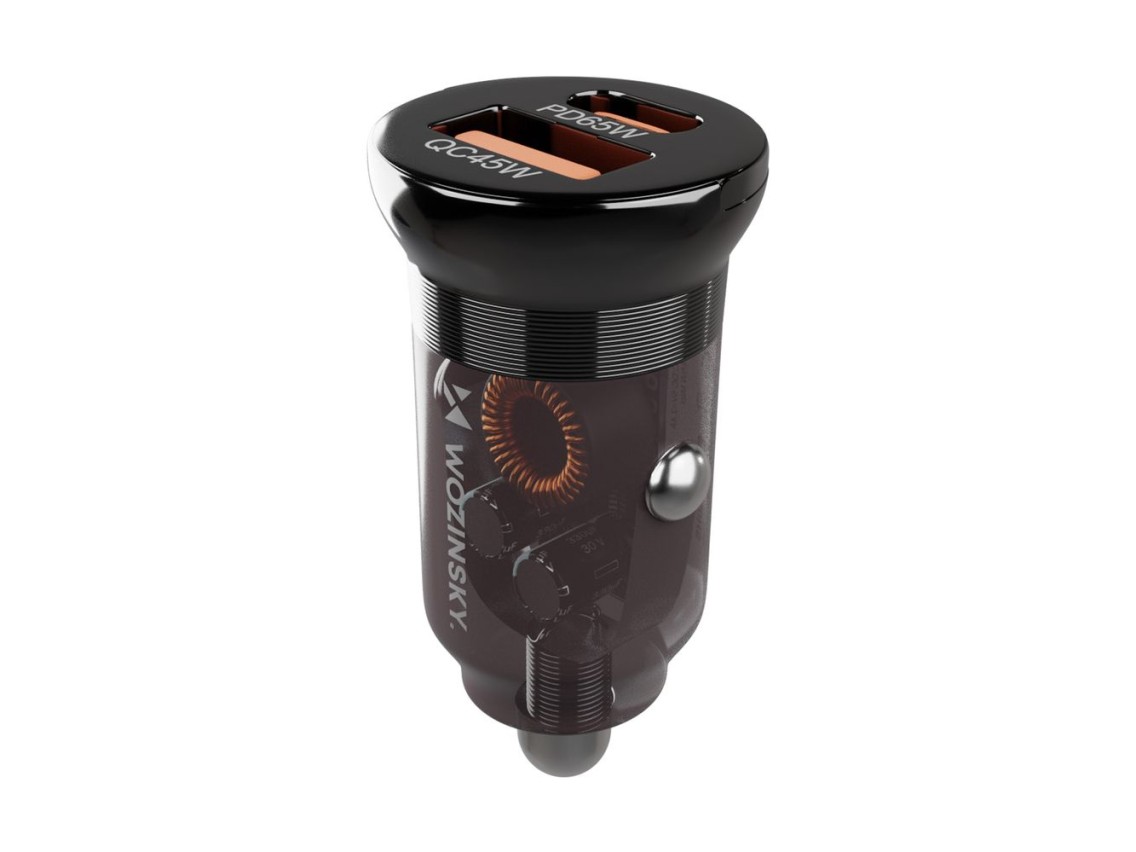 Carregador veicular Wozinsky 65W USB-C PD 65W / USB-A 45W QC 3.0 - Preto