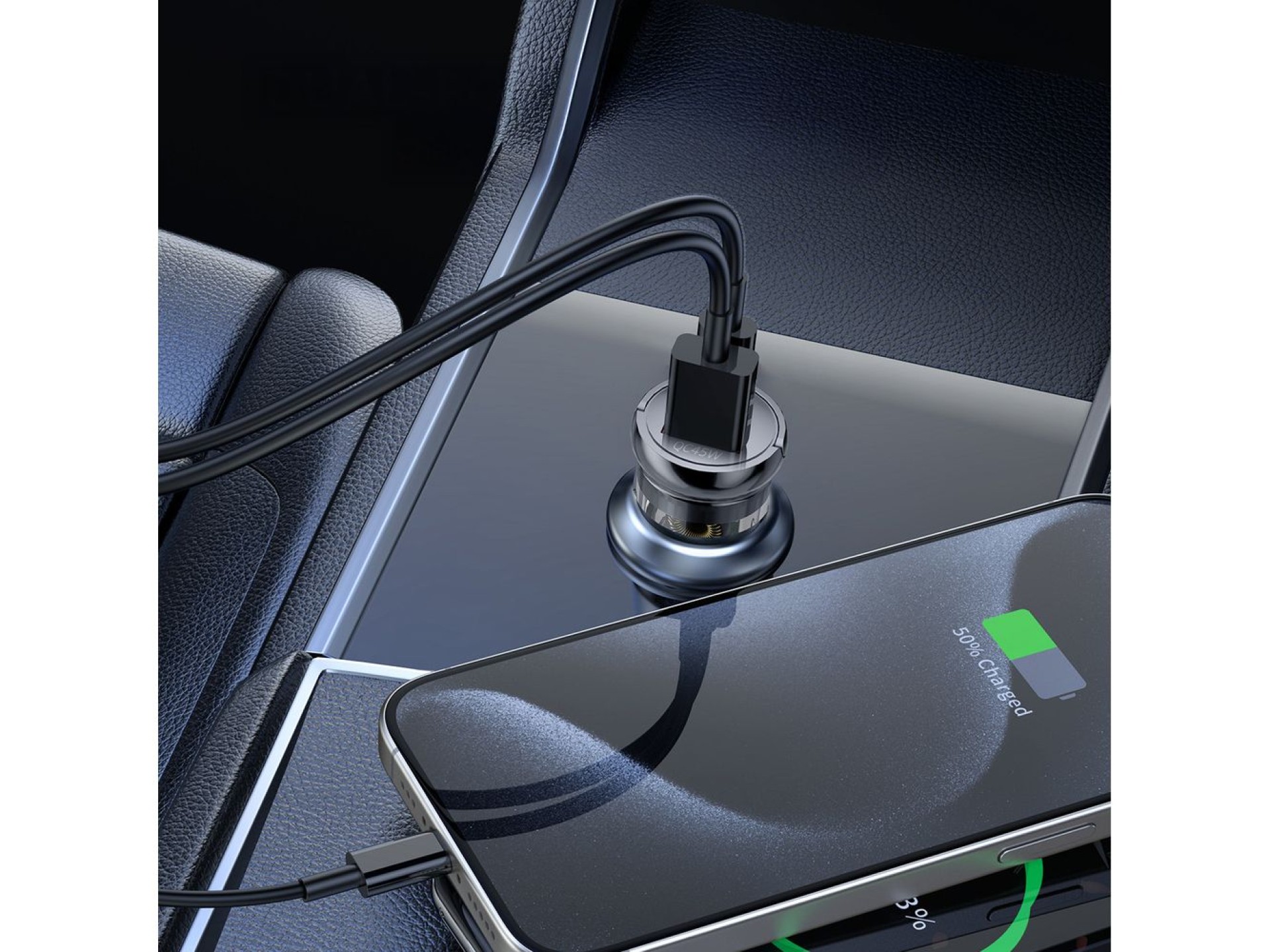 Wozinsky 65W Car Charger USB-C PD 65W / USB-A 45W QC 3.0 - Black