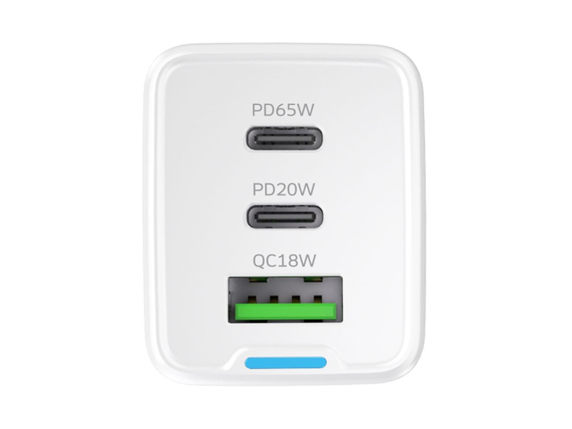 Carregador Wozinsky GaN de 65 W com portas USB-A e 2 portas USB-C, com cabo USB-C de 65 W - Branco
