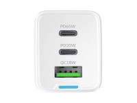 Carregador Wozinsky GaN de 65 W com portas USB-A e 2 portas USB-C, com cabo USB-C de 65 W - Branco Carregador Wozinsky GaN de 65 W com portas USB-A e 2 portas USB-C, com cabo USB-C de 65 W - Branco