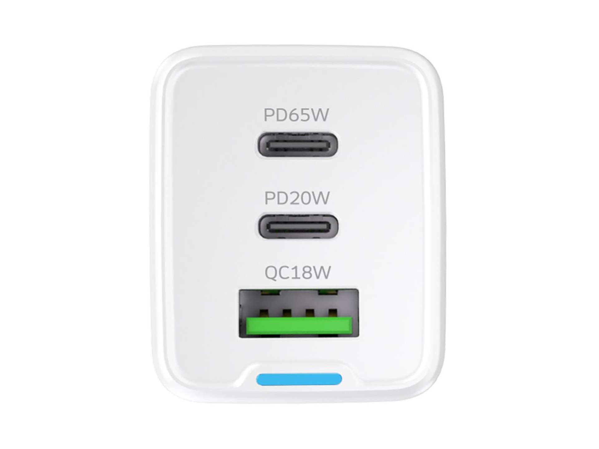 Carregador Wozinsky GaN de 65 W com portas USB-A e 2 portas USB-C, com cabo USB-C de 65 W - Branco