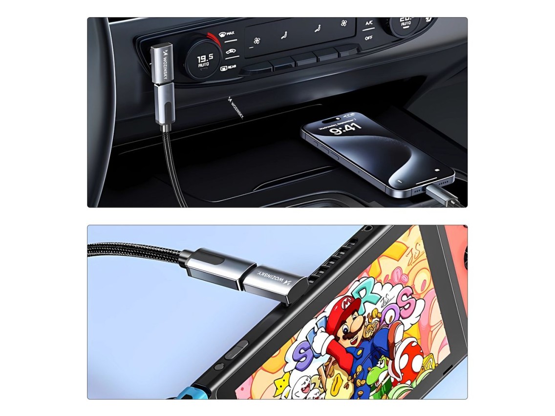 Adaptador angular USB-C Wozinsky WPKF-01 - USB-C 40 Gb/s 240 W 8K OTG - Gris