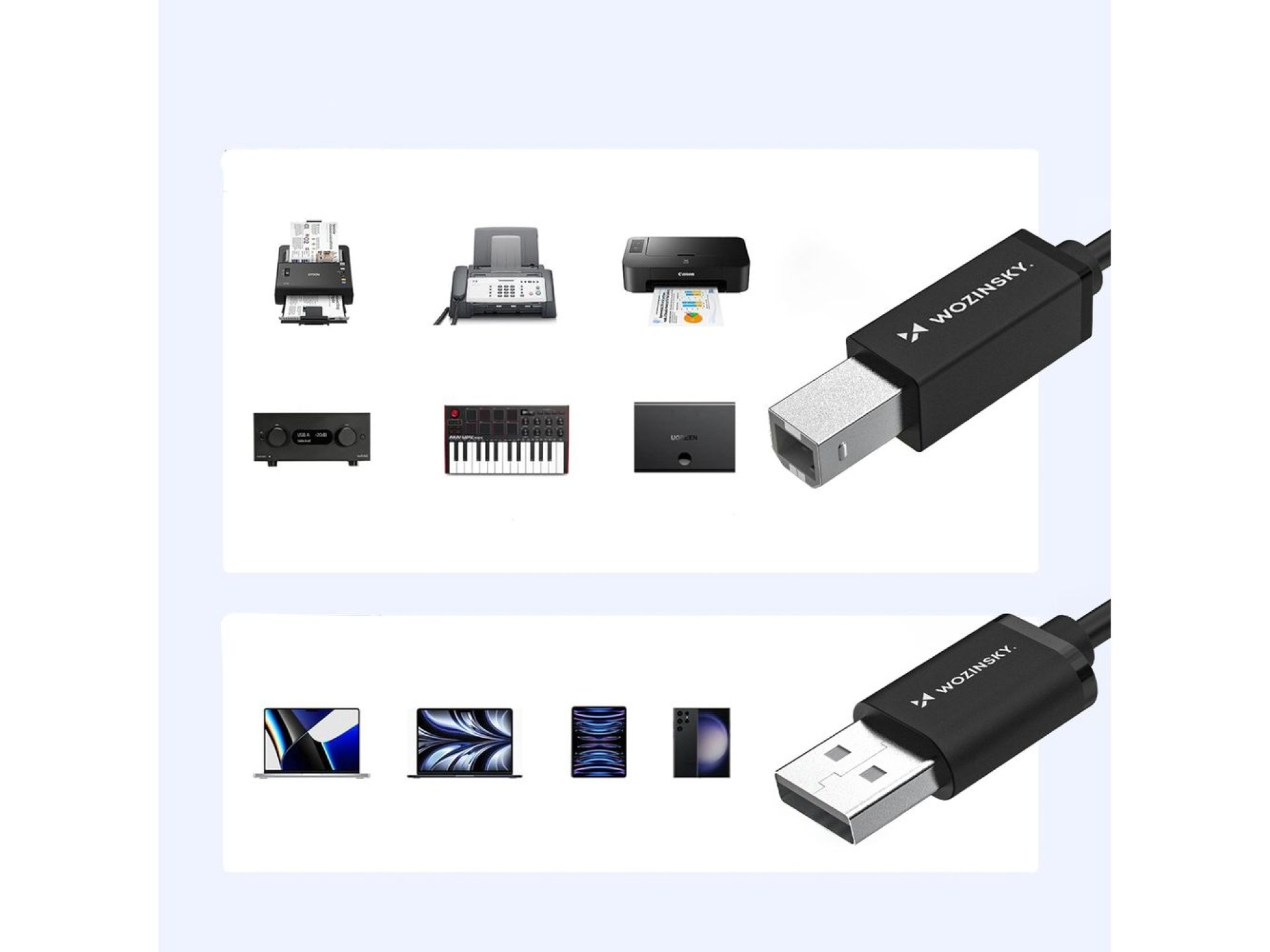 Cabo Wozinsky WKDDY3S USB-B para USB-A 480Mb/s 2m - Preto