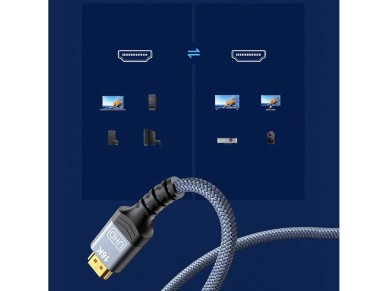 Cabo Wozinsky WPS-16AYL2S DisplayPort 2.1 80Gb/s 16K@60Hz 8K@120Hz 4K@240Hz HDR HDCP DSC - preto