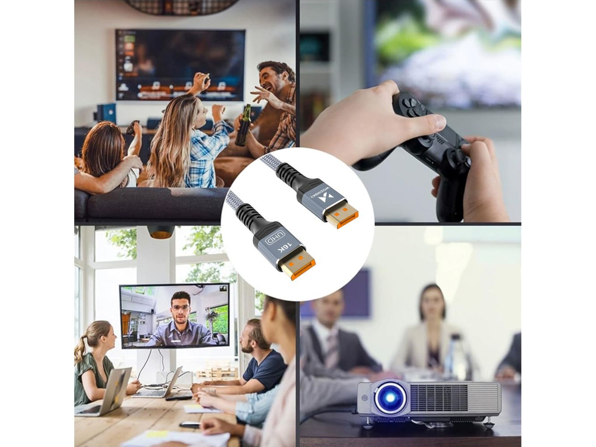 Cable Wozinsky WPS-16AYL2S DisplayPort 2.1 80 Gb/s 16K@60Hz 8K@120Hz 4K@240Hz HDR HDCP DSC - negro